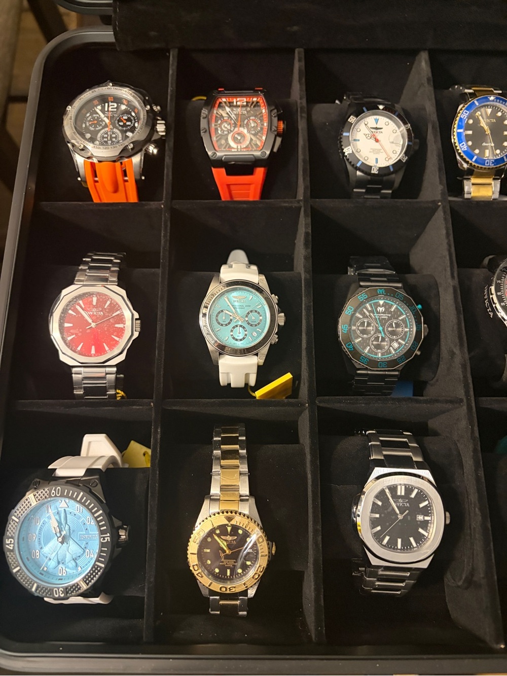 15 Invicta Men's watches/3 Techno Marine watches w/black locking stainless case
